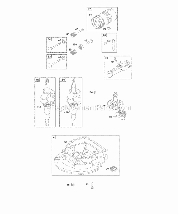 Camshaft Crankcase CoverSump Crankshaft PistonRingsConnecting Rod Diagram and Parts List for 09M902-0005-E1  Briggs and Stratton Engine